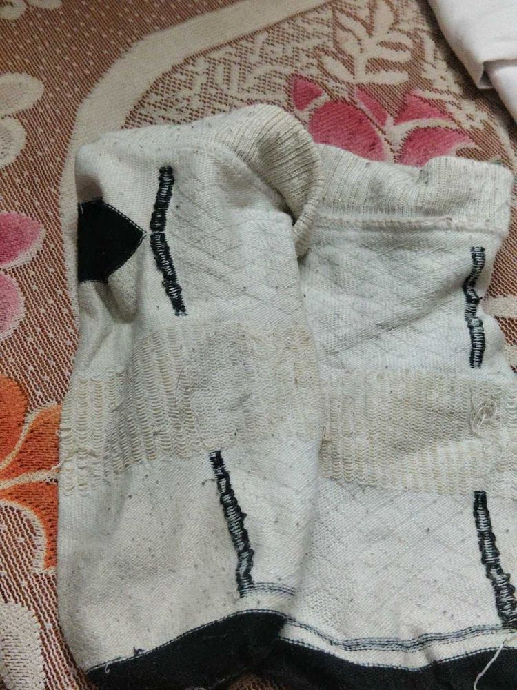 Textured White Socks with Black Accents