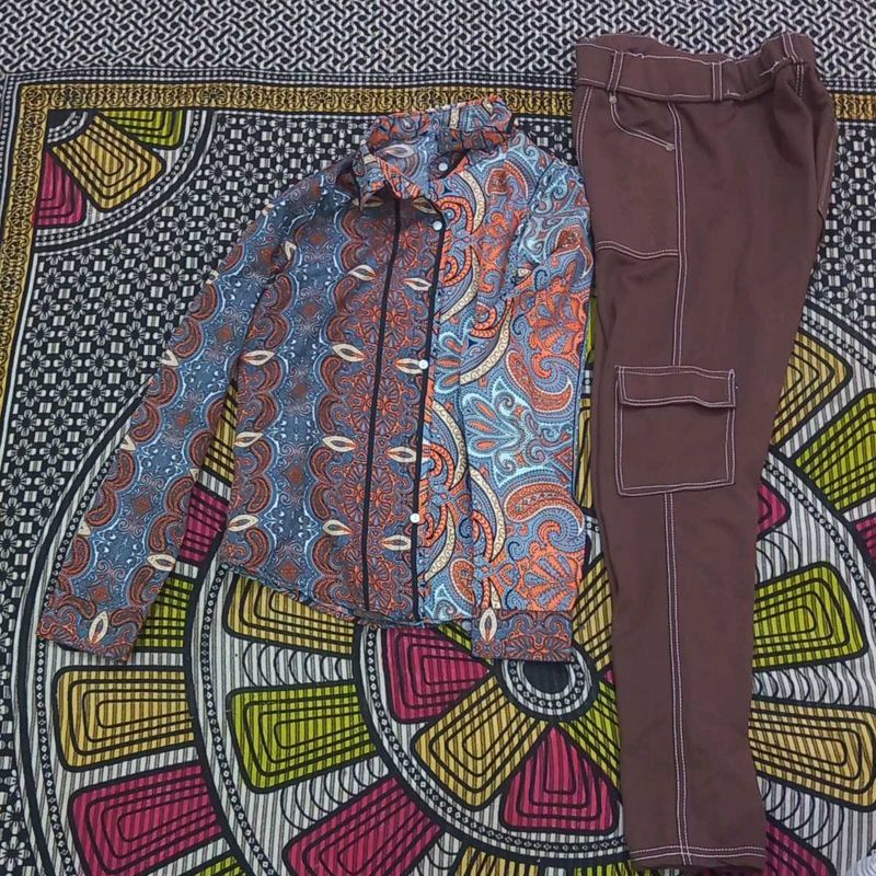 Printed Shirt and Cargo Pants Set