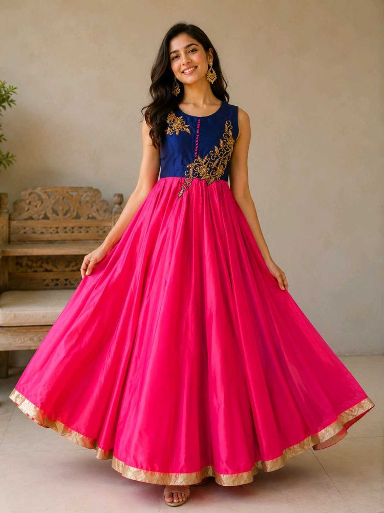 Designer Royal Blue &amp; Pink Anarkali Gown