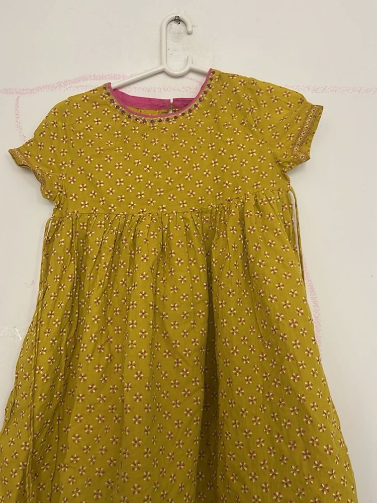 Yellow Printed Cotton Kurta