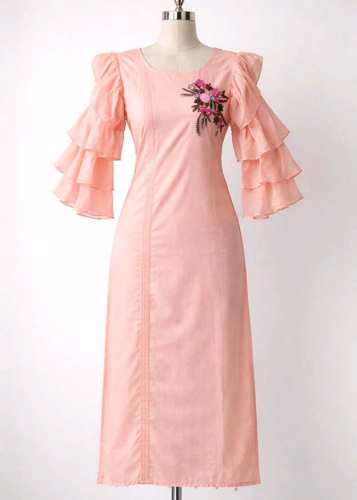 Elegant Pink Embroidered Kurti and peach top combo