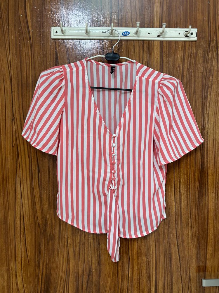 Striped Tie-Front Blouse