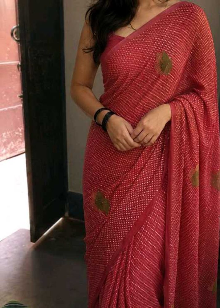 Elegant Red Polka Dot Saree
