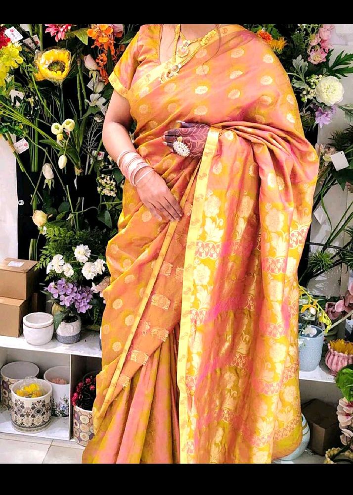 Beautiful Orange &amp; Pink Silk Saree