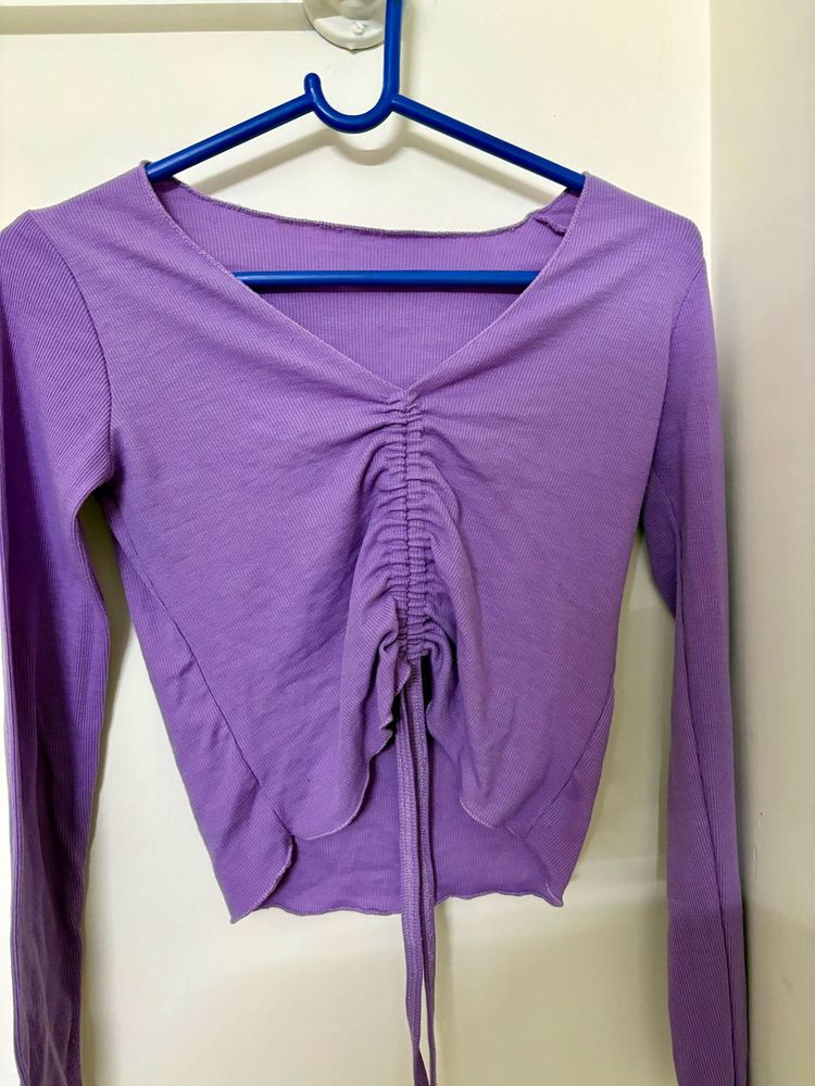 Purple Ruched Long Sleeve Top