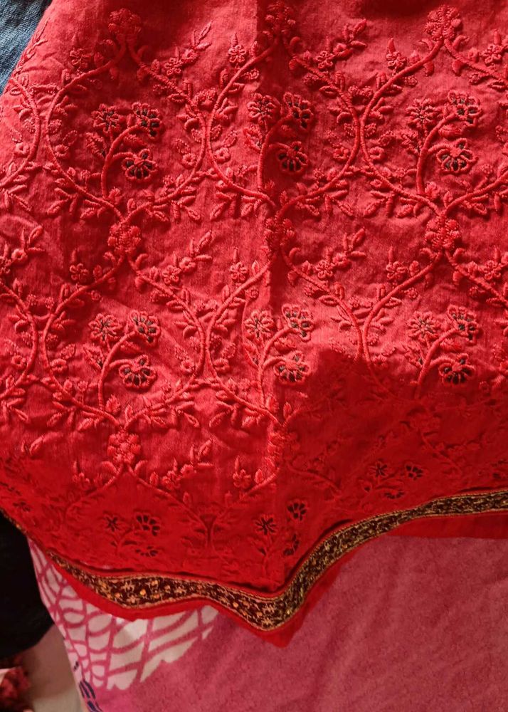 Red Embroidered kurta