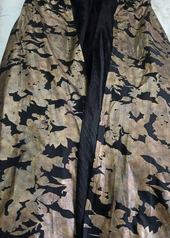 Elegant Black &amp; Gold Print Gown