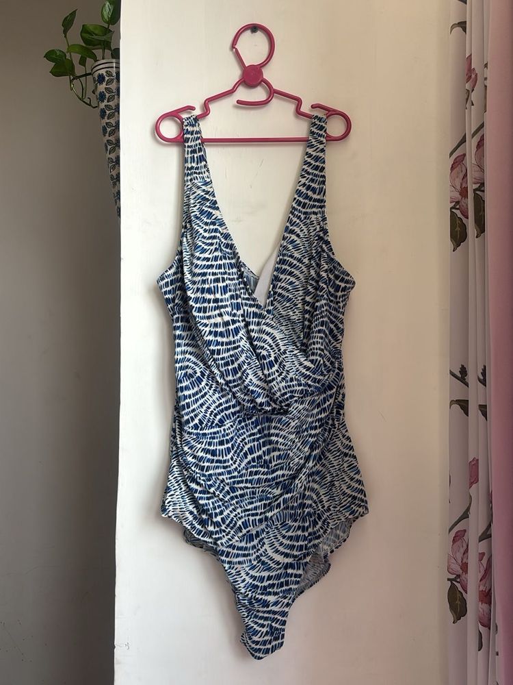 Stylish Blue &amp; White One-Piece Swimsuit