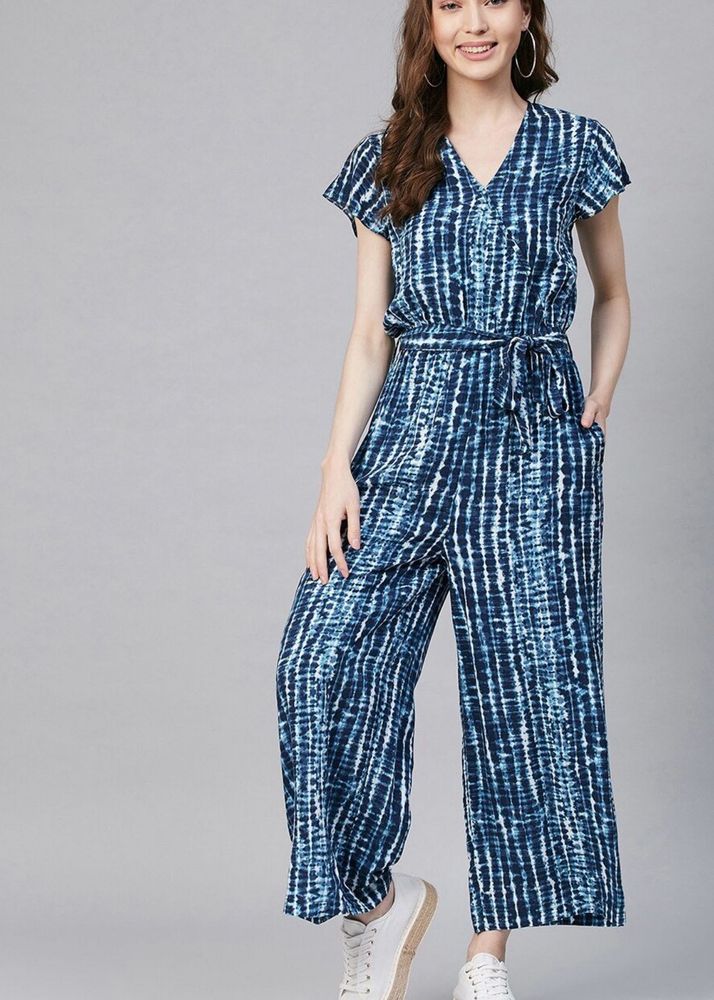 StyleStone blue and white tie-dye printed jumpsuit