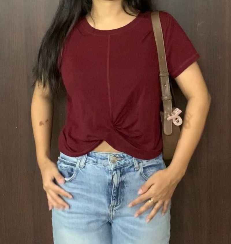 Maroon Twist Front Top