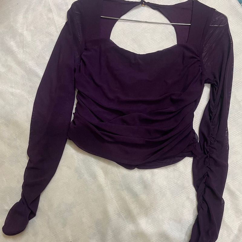 Purple Ruched Long Sleeve Top