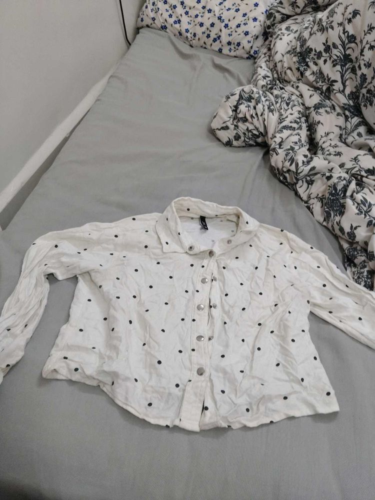 White Polka Dot Button-Up Shirt