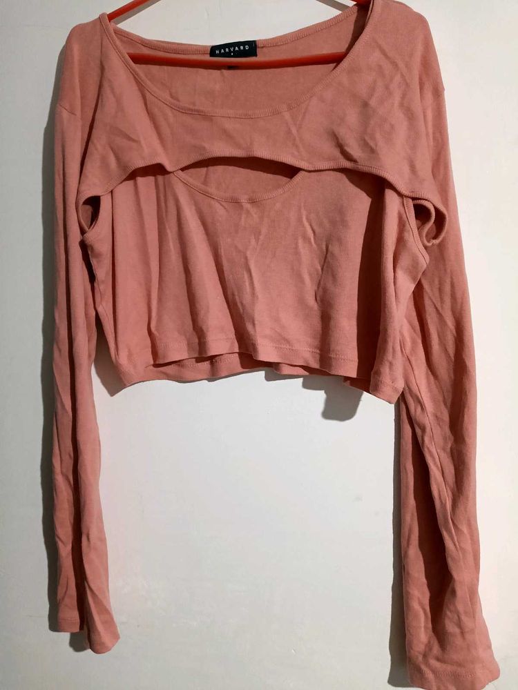 Pink Cut-Out Crop Top