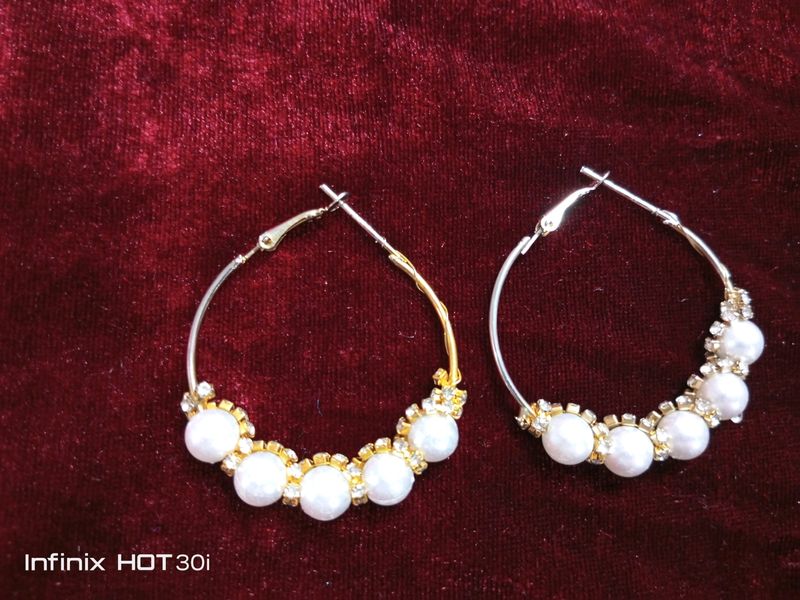 Elegant Pearl &amp; Crystal Hoop Earrings