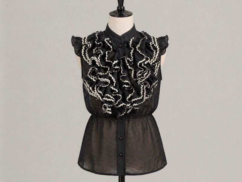 Chic Black Ruffled Sleeveless Top