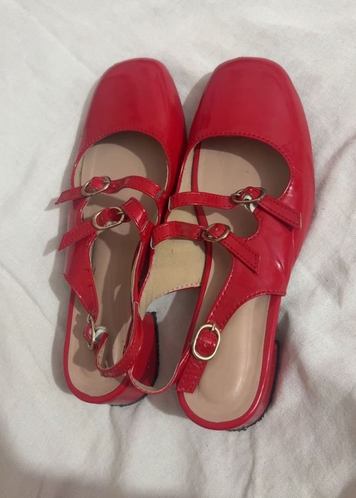 Bright Red Mary Jane Style Heels