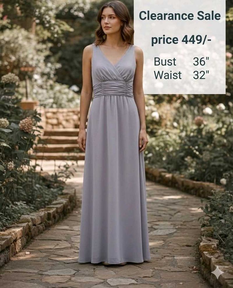 Elegant Grey V-Neck Maxi Dress