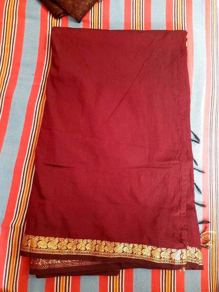 Elegant Maroon Saree with Gold Border