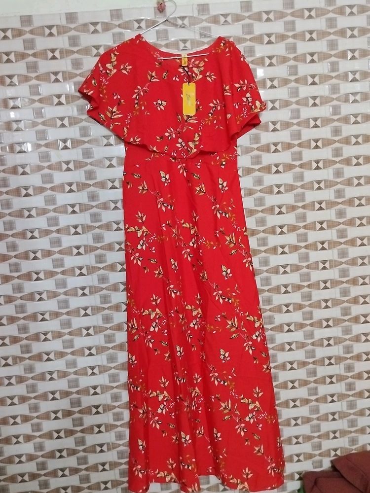 Red Floral Print Maxi Dress