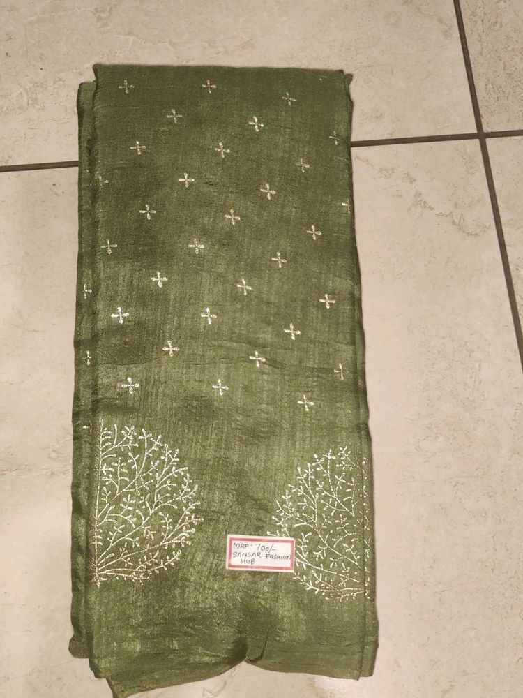 Elegant Green Embroidered Dress Material