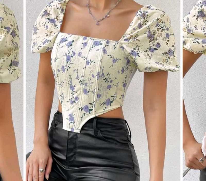 Floral Corset Top with Puff Sleeves