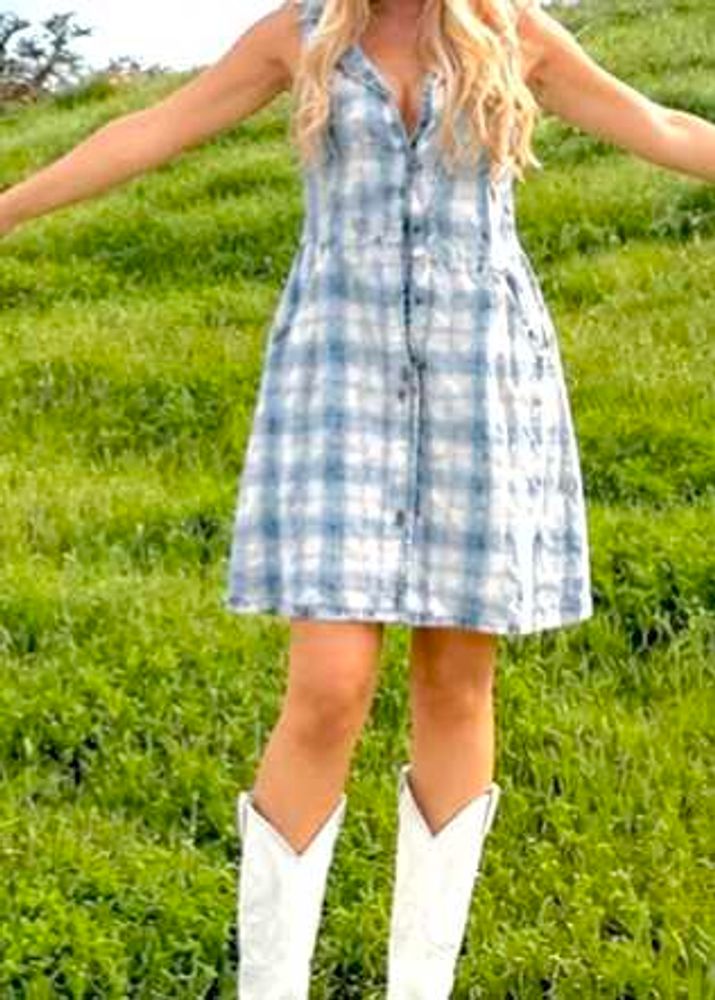 Plaid Button-Up Mini Dress With POCKETS