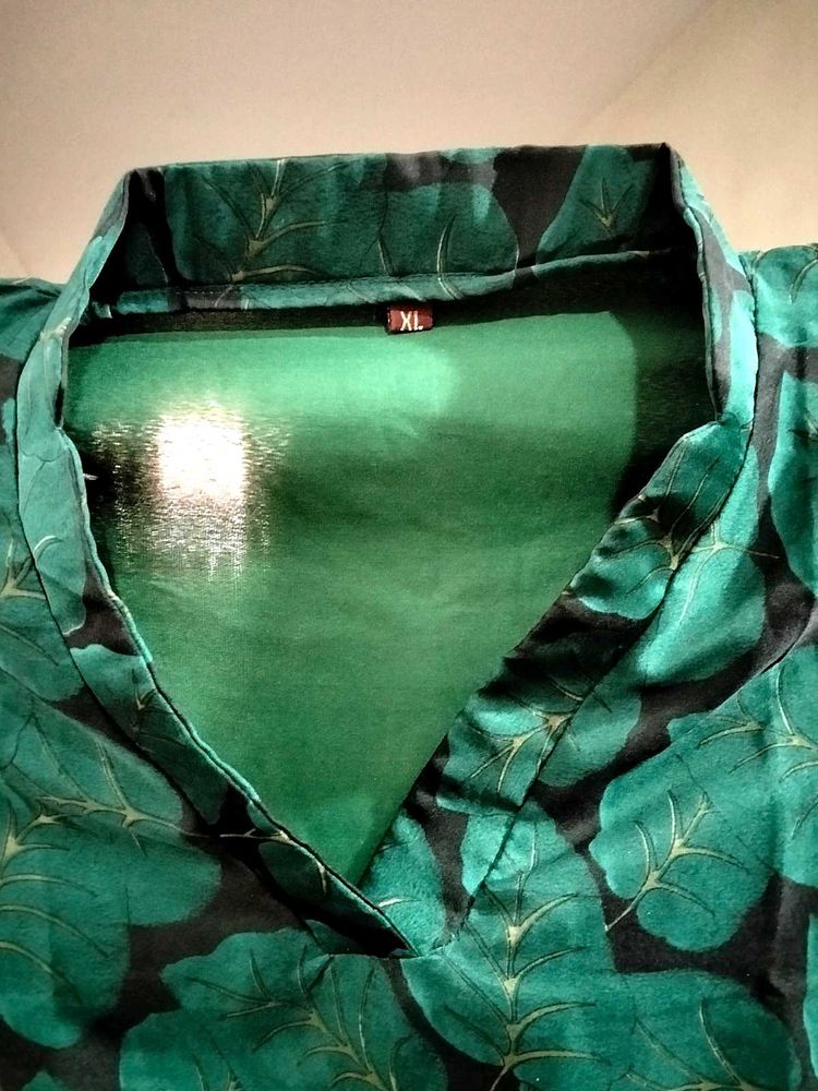 Green Leaf Print Kurta