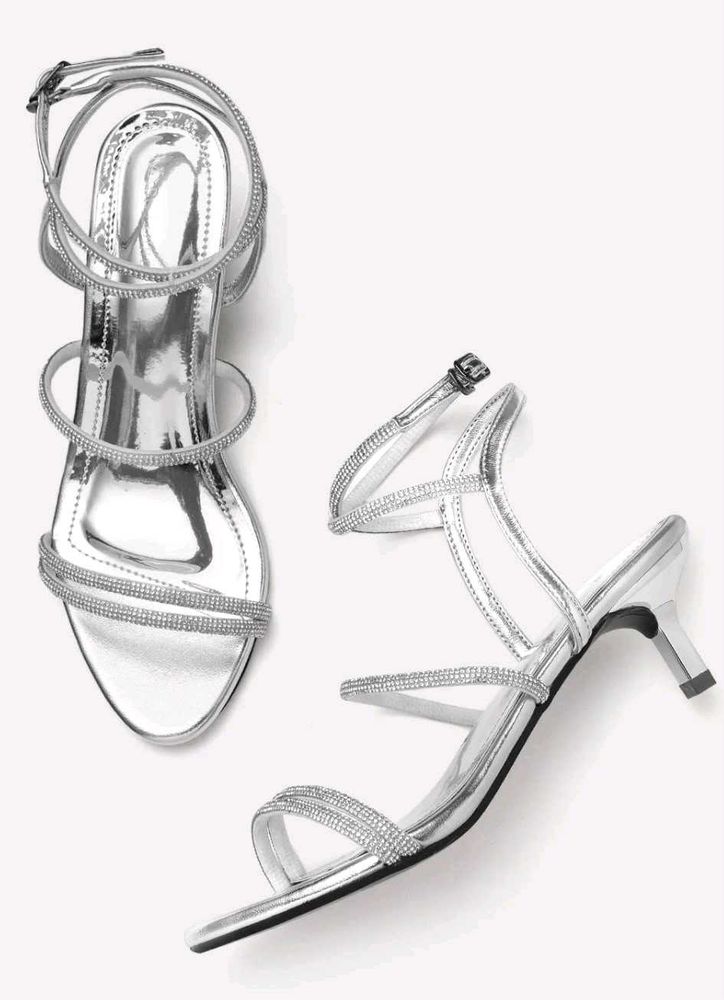 Sparkling Silver Strappy Heels