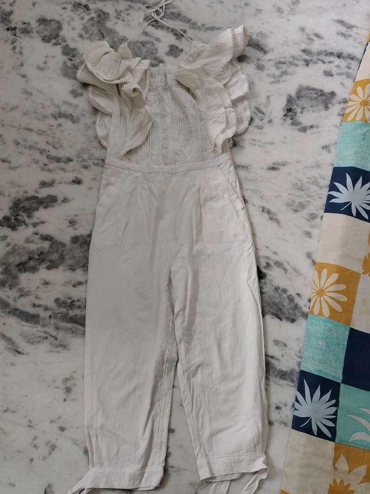 Chic White Jumpsuit with Ruffles