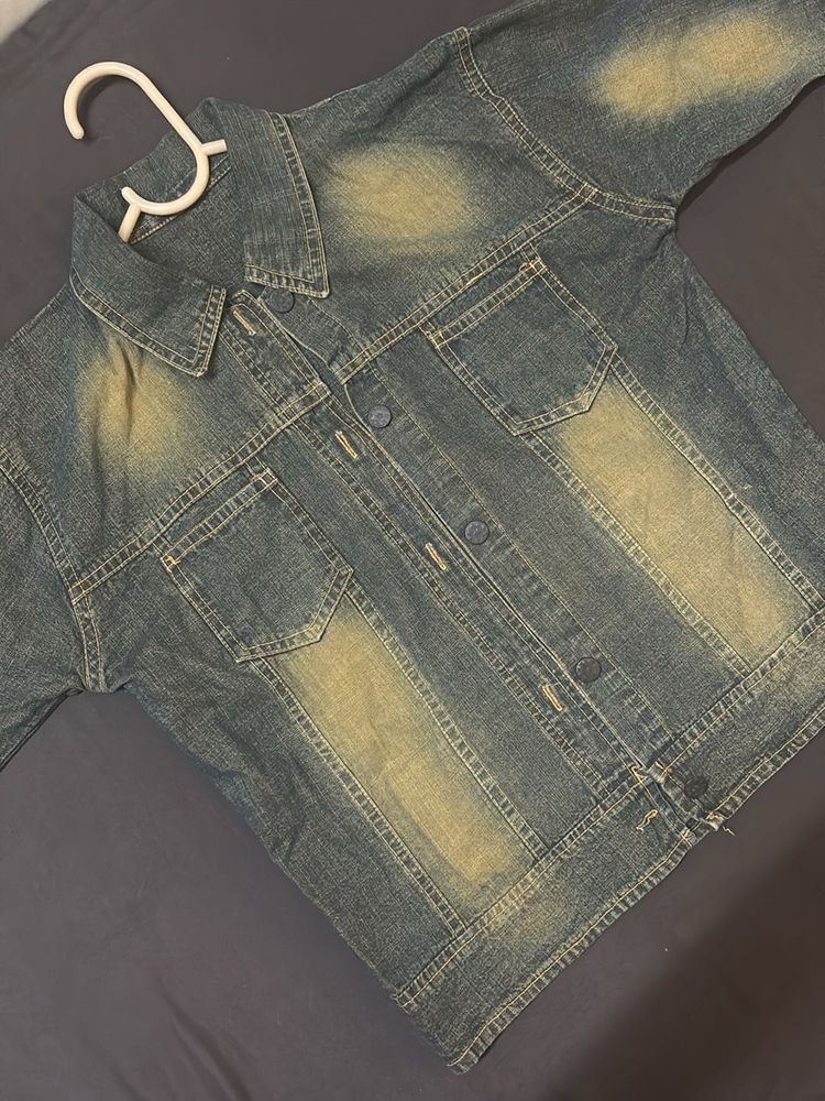 Retro yellow tinted washed denim jacket