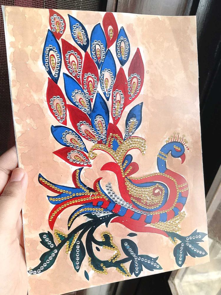 Glowing Peacock Handmade Art Print