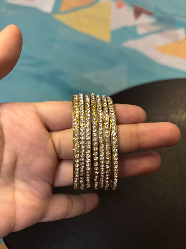Golden Stone Studded Bangles Set ✨