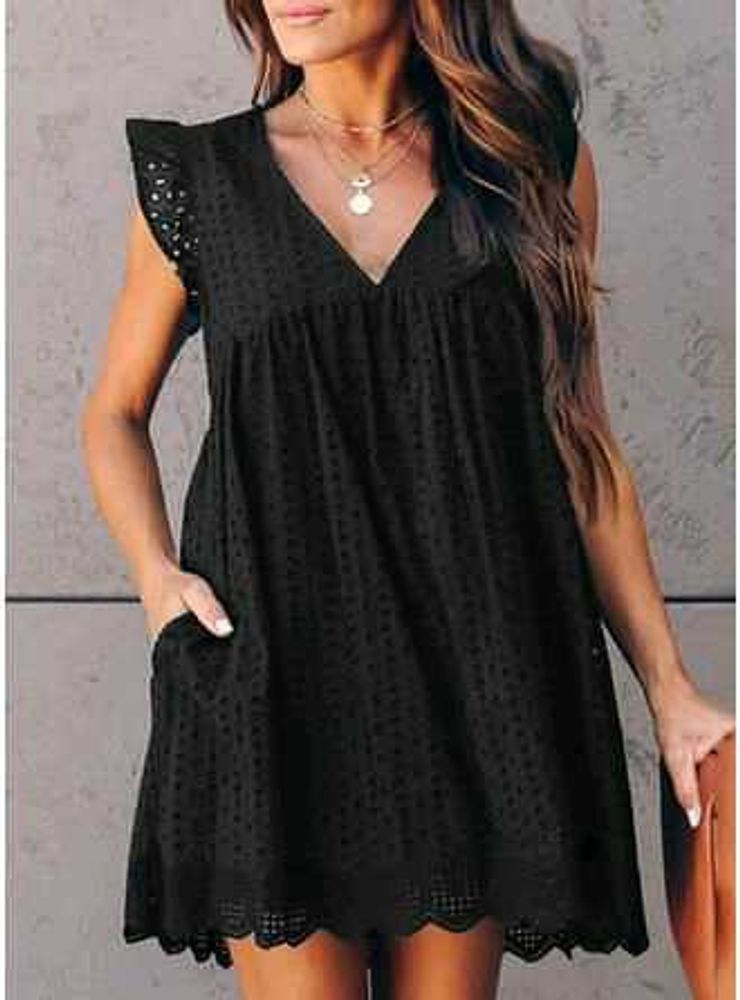 romper Chic Black Eyelet Mini Dress