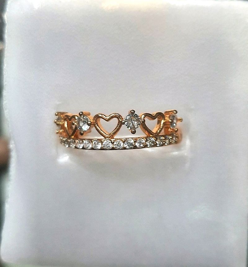 Crown 👑 Finger Ring With Stone In Rose Gold . Adjustable