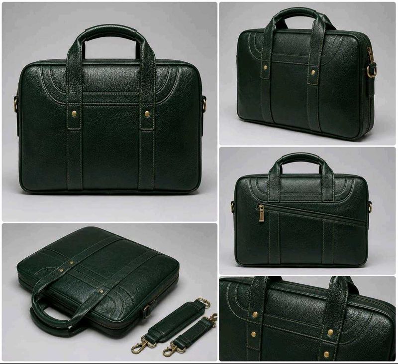 Stylish Green Leather Briefcase | Laptop Bag