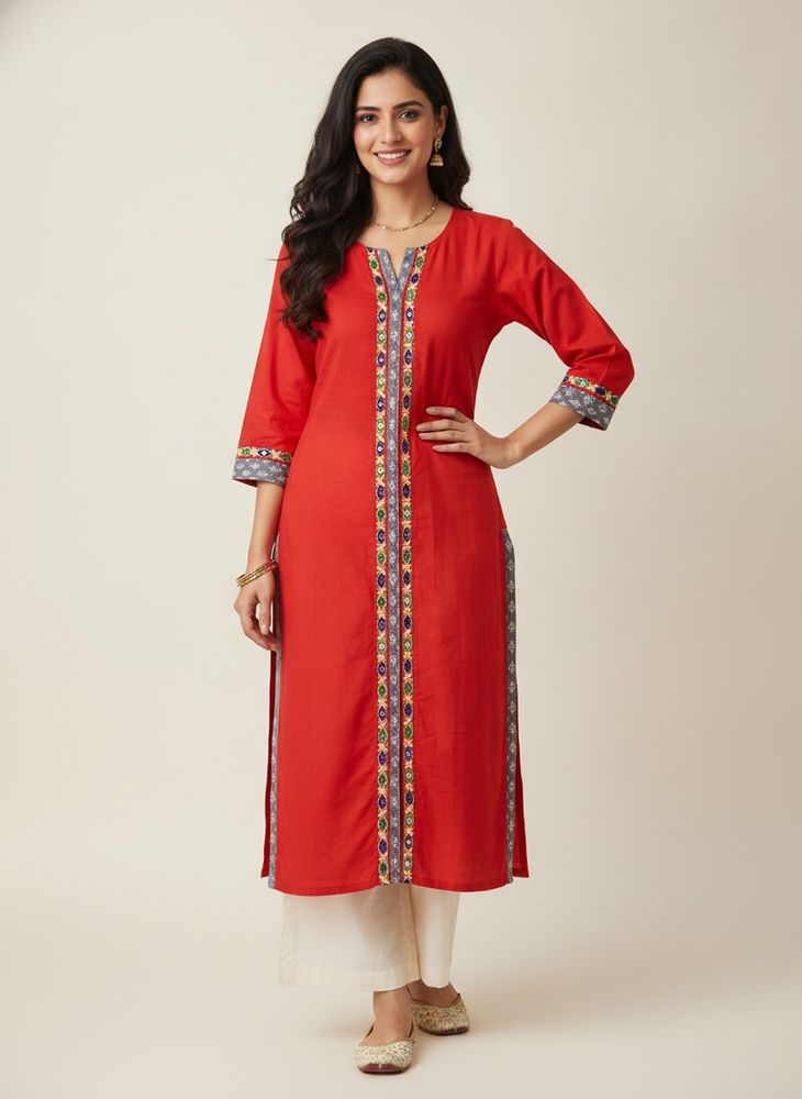 Orange Kurta with Mirror Work