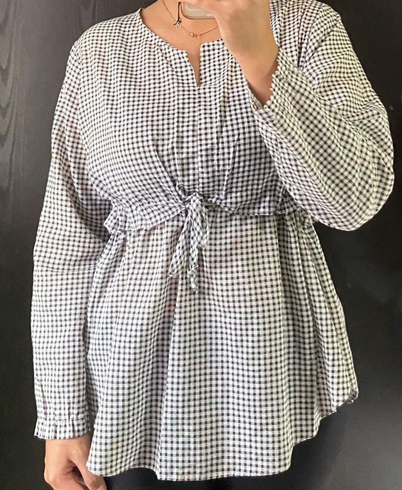 DARPHIN Gingham Tie-Front Top