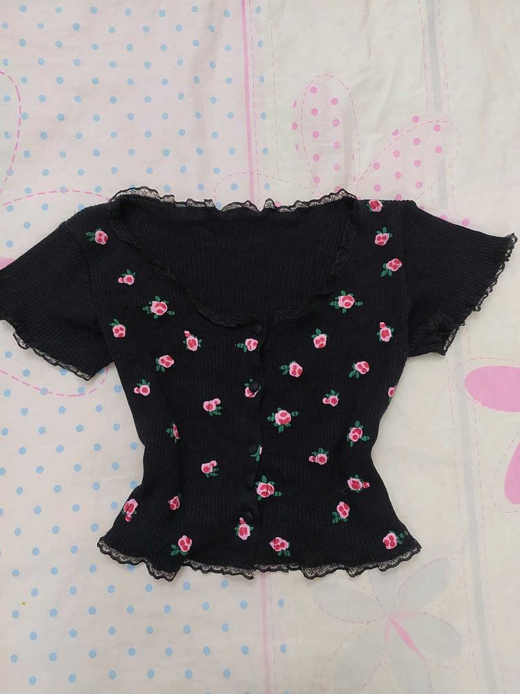 Floral Black Crop top