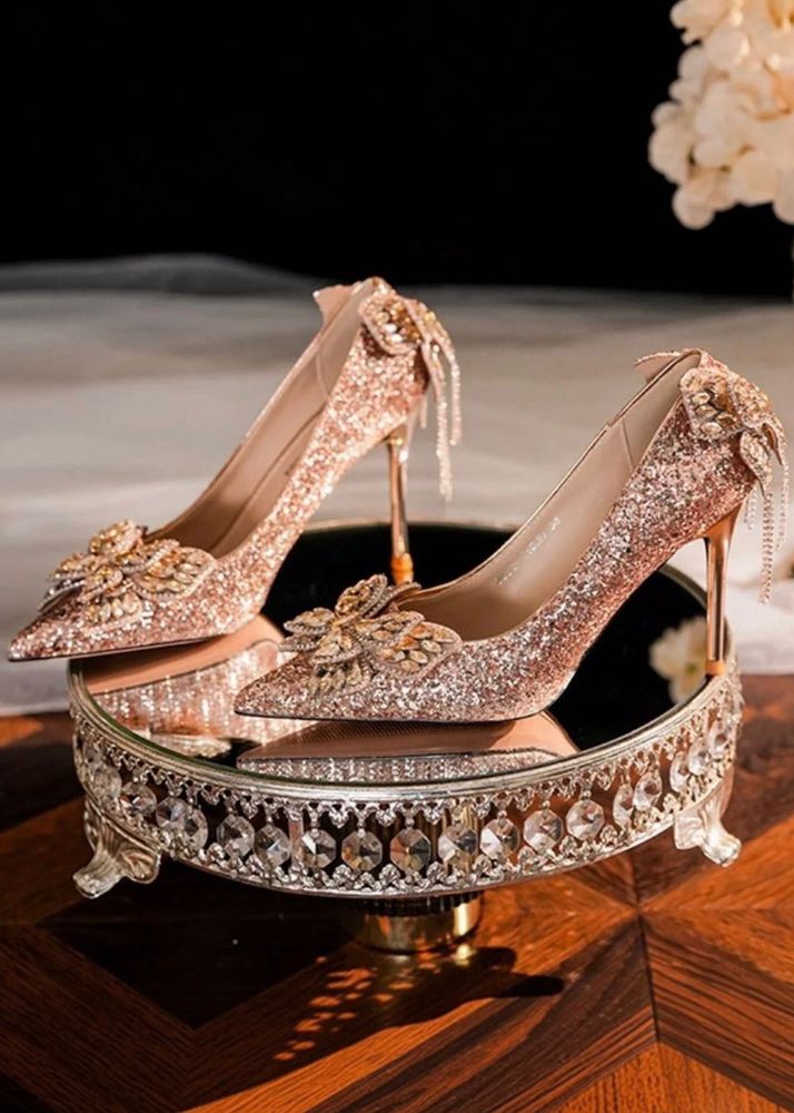 Sparkling Rose Gold Embellished Heels