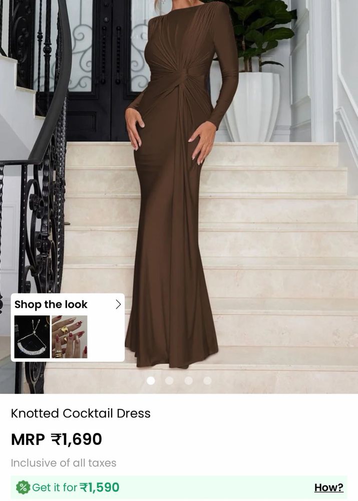 Savana Brown Knotted Long Sleeve Dress