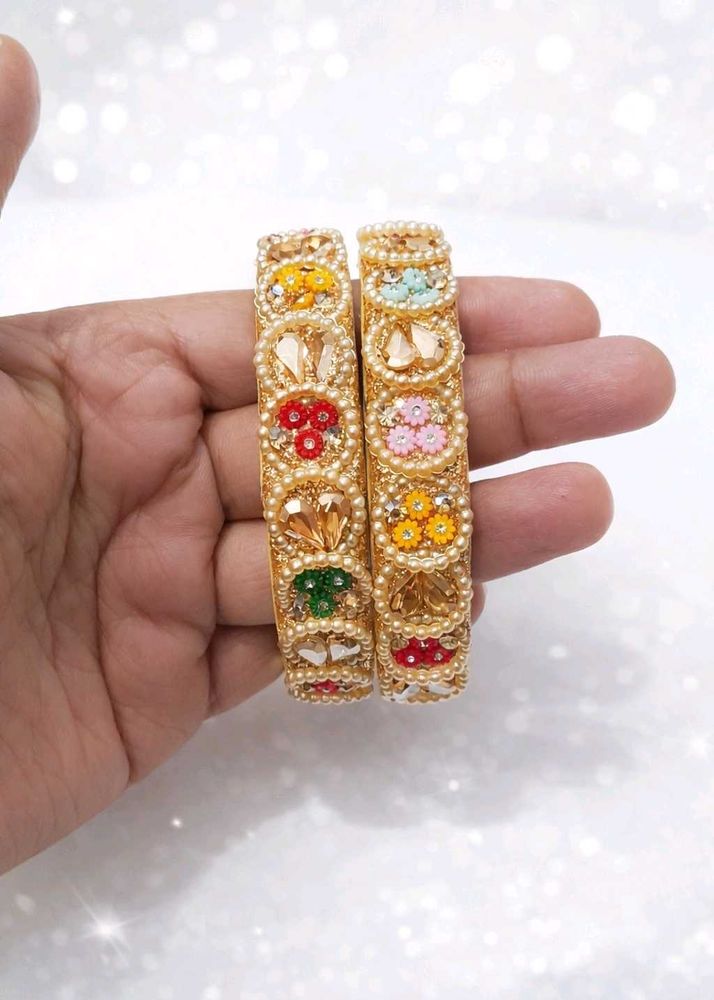 Beaded &amp; Stone Embellished Bangles - Set of 2