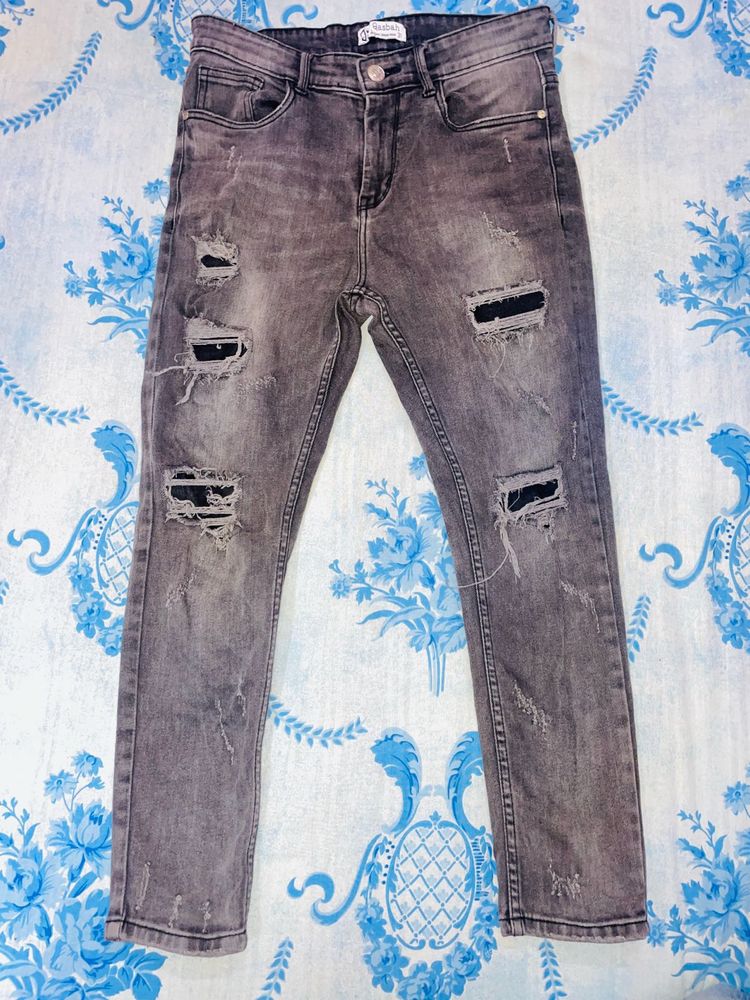 Ripped Gray Denim Jeans