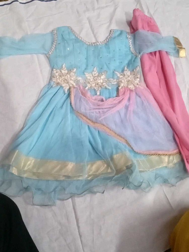 Beautiful Blue &amp; Pink Frock with legging