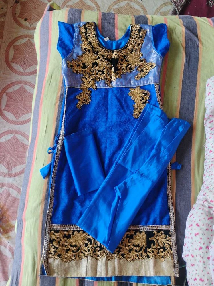 Beautiful Blue Kurta Set with Gold Embroidery