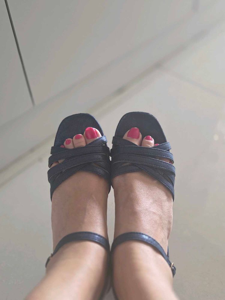 Navy Blue Strappy Block Heels