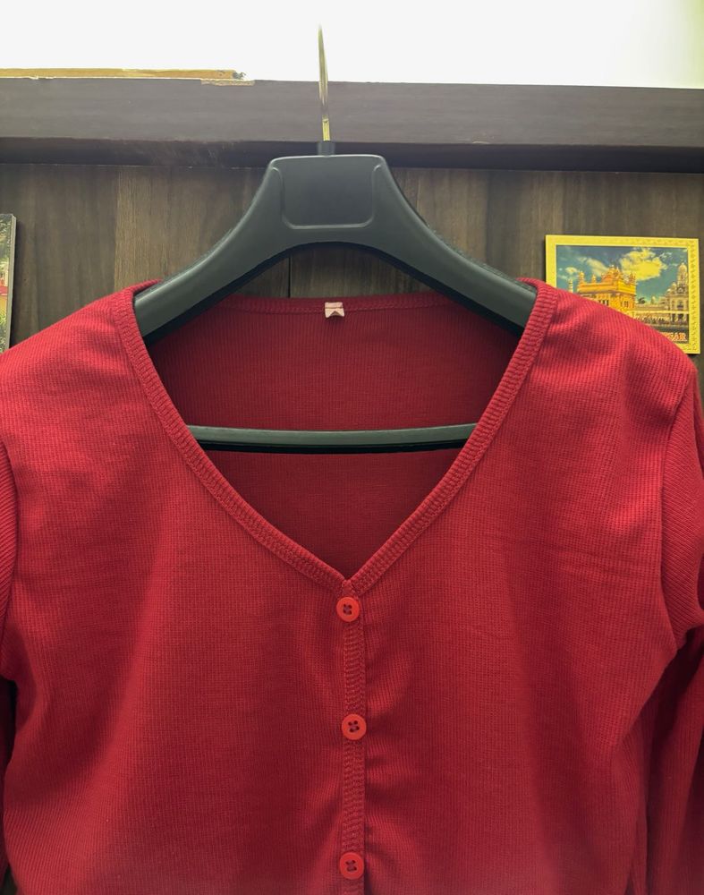 Cute Red Button-Up Cardigan Top
