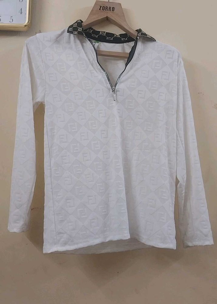 White Fendi Patterned Long Sleeve Tshrit