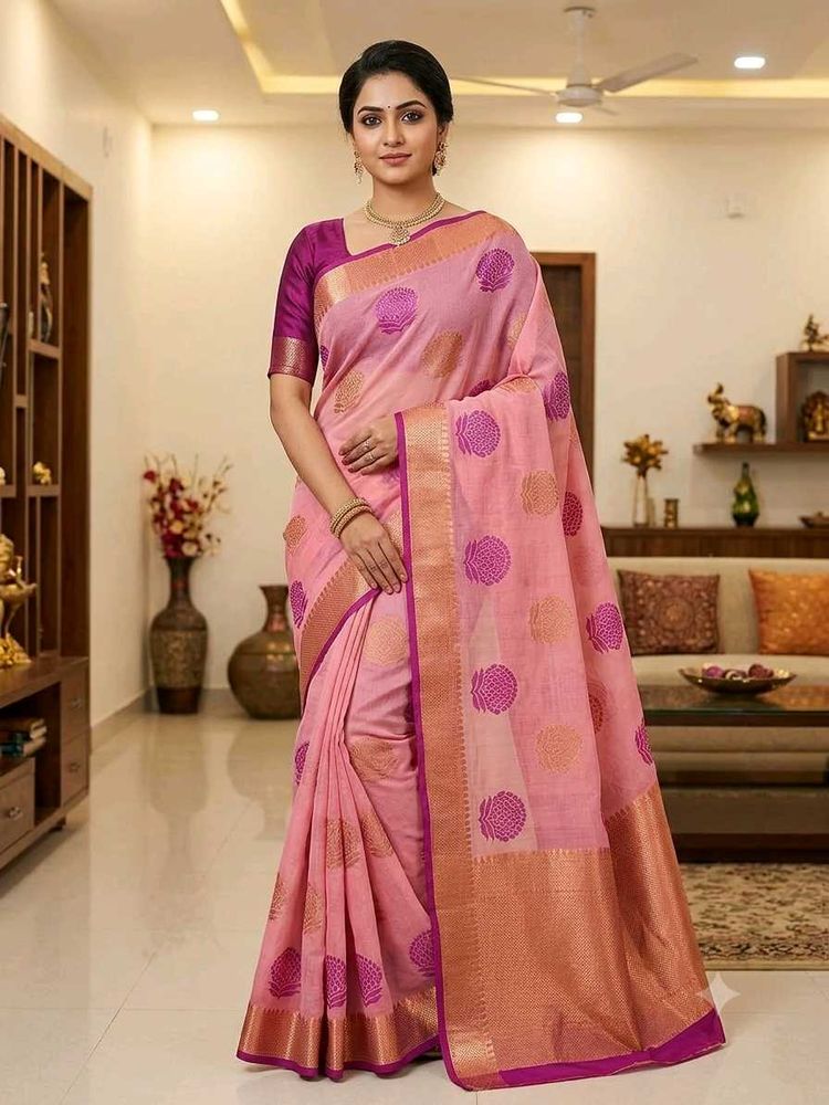 Elegant Pink Saree with Purple Border