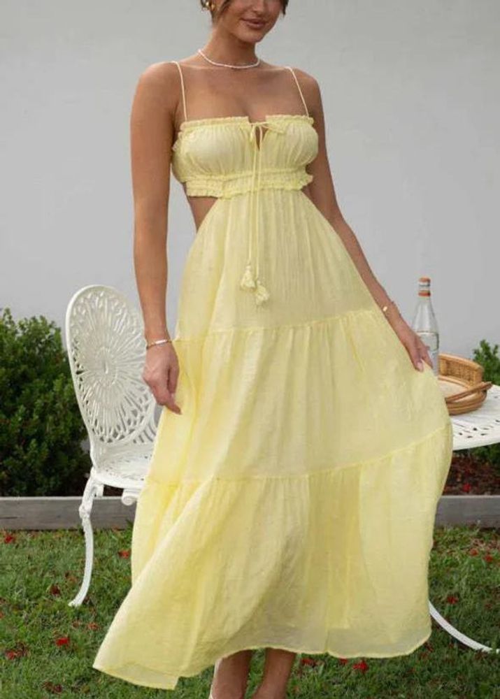 Yellow Tiered Maxi Dress with Tassels