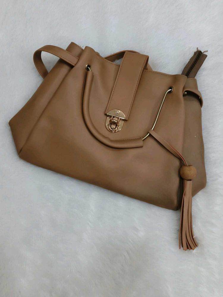 Stylish Tan Faux Leather Shoulder Bag